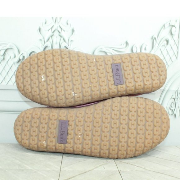 LL Bean Pink Suede Slip On Fleece Lined Mountain Moccasin Slippers Size 8 M - Picture 9 of 9